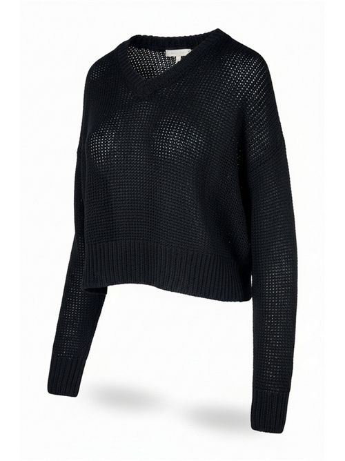 maglia donna in lino scollo a v nera Base Milano | B7706-048250